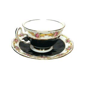 1789 Vintage Adderley Bone China Lawley England 295/B Black Gold Rose Teacup